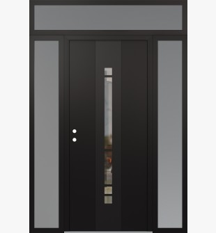 DIAMOND A3 64" X 96" BLACK/BLACK CLEAR GLASS PANEL BLACK RHI WITH 2 SIDELITES AND TRANSOM FROSTED GLASS