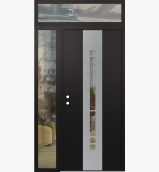 DIAMOND A3 50" X 96" BLACK/BLACK CLEAR GLASS PANEL STAINLESS STEEL RHI WITH SIDELITE AND TRANSOM CLEAR GLASS