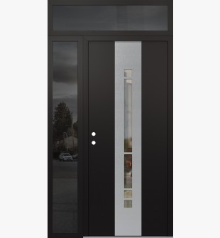 DIAMOND A3 52" X 96" BLACK/BLACK CLEAR GLASS PANEL STAINLESS STEEL RHI WITH SIDELITE AND TRANSOM MIRRORED GLASS