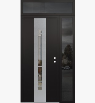 DIAMOND A3 50" X 96" BLACK/BLACK CLEAR GLASS PANEL STAINLESS STEEL LHI WITH SIDELITE AND TRANSOM MIRRORED GLASS