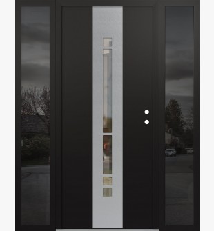 DIAMOND A3 68" X 80" BLACK/BLACK CLEAR GLASS PANEL STAINLESS STEEL LHI WITH 2 SIDELITES MIRRORED GLASS