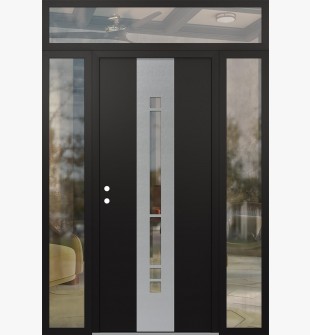 DIAMOND A3 60" X 96" BLACK/BLACK CLEAR GLASS PANEL STAINLESS STEEL RHI WITH 2 SIDELITES AND TRANSOM CLEAR GLASS