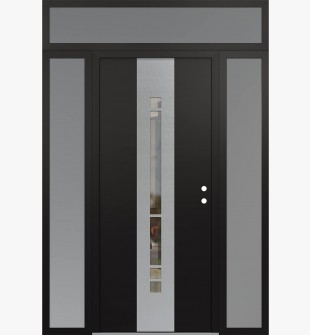 DIAMOND A3 60" X 96" BLACK/BLACK CLEAR GLASS PANEL STAINLESS STEEL LHI WITH 2 SIDELITES AND TRANSOM FROSTED GLASS