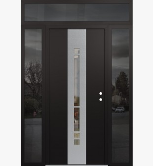 DIAMOND A3 64" X 96" BLACK/BLACK CLEAR GLASS PANEL STAINLESS STEEL LHI WITH 2 SIDELITES AND TRANSOM MIRRORED GLASS