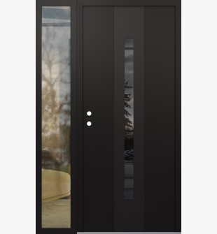 DIAMOND A3 48" X 80" BLACK/BLACK MIRRORED GLASS PANEL BLACK RHI WITH SIDELITE CLEAR GLASS