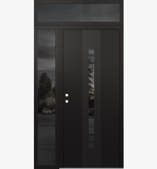 DIAMOND A3 52" X 96" BLACK/BLACK MIRRORED GLASS PANEL BLACK RHI WITH SIDELITE AND TRANSOM MIRRORED GLASS