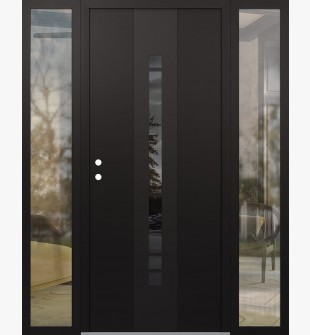 DIAMOND A3 68" X 80" BLACK/BLACK MIRRORED GLASS PANEL BLACK RHI WITH 2 SIDELITES CLEAR GLASS