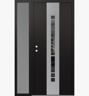 DIAMOND A3 48" X 80" BLACK/BLACK MIRRORED GLASS PANEL STAINLESS STEEL RHI WITH SIDELITE FROSTED GLASS