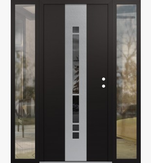 DIAMOND A3 64" X 80" BLACK/BLACK MIRRORED GLASS PANEL STAINLESS STEEL LHI WITH 2 SIDELITES CLEAR GLASS