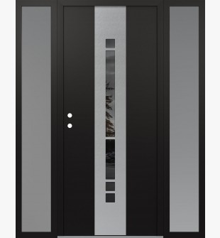 DIAMOND A3 64" X 80" BLACK/BLACK MIRRORED GLASS PANEL STAINLESS STEEL RHI WITH 2 SIDELITES FROSTED GLASS