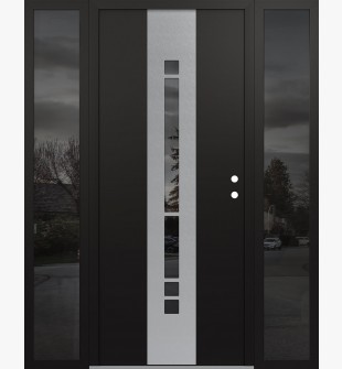 DIAMOND A3 64" X 80" BLACK/BLACK MIRRORED GLASS PANEL STAINLESS STEEL LHI WITH 2 SIDELITES MIRRORED GLASS