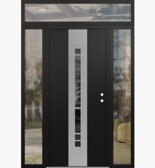 DIAMOND A3 64" X 96" BLACK/BLACK MIRRORED GLASS PANEL STAINLESS STEEL LHI WITH 2 SIDELITES AND TRANSOM CLEAR GLASS