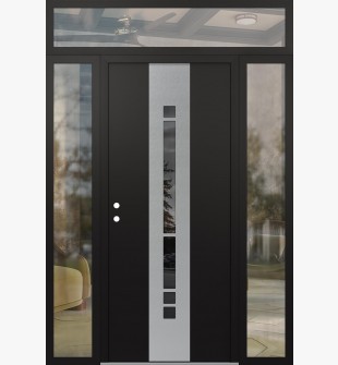 DIAMOND A3 60" X 96" BLACK/BLACK MIRRORED GLASS PANEL STAINLESS STEEL RHI WITH 2 SIDELITES AND TRANSOM CLEAR GLASS