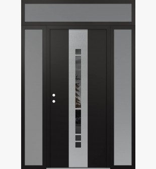 DIAMOND A3 68" X 96" BLACK/BLACK MIRRORED GLASS PANEL STAINLESS STEEL RHI WITH 2 SIDELITES AND TRANSOM FROSTED GLASS