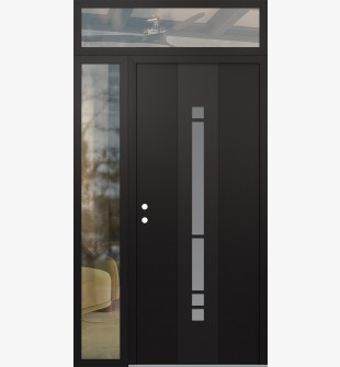 DIAMOND A3 48" X 96" BLACK/WHITE FROSTED GLASS PANEL BLACK RHI WITH SIDELITE AND TRANSOM CLEAR GLASS