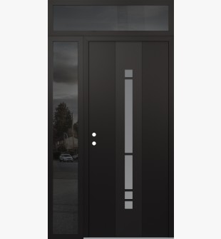 DIAMOND A3 48" X 96" BLACK/WHITE FROSTED GLASS PANEL BLACK RHI WITH SIDELITE AND TRANSOM MIRRORED GLASS