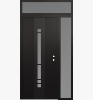 DIAMOND A3 50" X 96" BLACK/WHITE FROSTED GLASS PANEL BLACK LHI WITH SIDELITE AND TRANSOM FROSTED GLASS