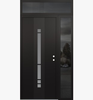 DIAMOND A3 48" X 96" BLACK/WHITE FROSTED GLASS PANEL BLACK LHI WITH SIDELITE AND TRANSOM MIRRORED GLASS