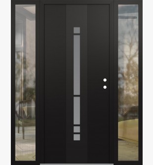 DIAMOND A3 60" X 80" BLACK/WHITE FROSTED GLASS PANEL BLACK LHI WITH 2 SIDELITES CLEAR GLASS