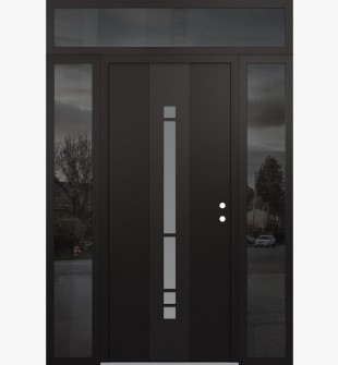 DIAMOND A3 64" X 96" BLACK/WHITE FROSTED GLASS PANEL BLACK LHI WITH 2 SIDELITES AND TRANSOM MIRRORED GLASS