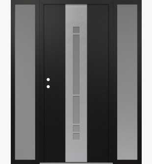 DIAMOND A3 64" X 80" BLACK/WHITE FROSTED GLASS PANEL STAINLESS STEEL RHI WITH 2 SIDELITES FROSTED GLASS