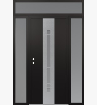 DIAMOND A3 60" X 96" BLACK/WHITE FROSTED GLASS PANEL STAINLESS STEEL RHI WITH 2 SIDELITES AND TRANSOM FROSTED GLASS