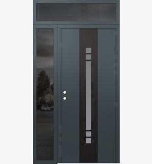 DIAMOND A4 52" X 96" ANTHRACITE/ANTHRACITE FROSTED GLASS PANEL BLACK RHI WITH SIDELITE AND TRANSOM MIRRORED GLASS