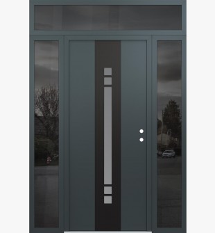 DIAMOND A4 68" X 96" ANTHRACITE/ANTHRACITE FROSTED GLASS PANEL BLACK LHI WITH 2 SIDELITES AND TRANSOM MIRRORED GLASS