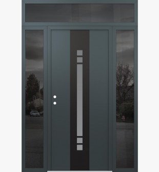 DIAMOND A4 68" X 96" ANTHRACITE/ANTHRACITE FROSTED GLASS PANEL BLACK RHI WITH 2 SIDELITES AND TRANSOM MIRRORED GLASS