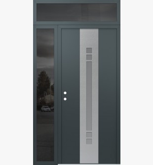 DIAMOND A4 48" X 96" ANTHRACITE/ANTHRACITE FROSTED GLASS PANEL STAINLESS STEEL RHI WITH SIDELITE AND TRANSOM MIRRORED GLASS