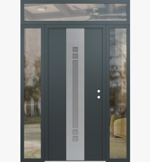DIAMOND A4 64" X 96" ANTHRACITE/ANTHRACITE FROSTED GLASS PANEL STAINLESS STEEL LHI WITH 2 SIDELITES AND TRANSOM CLEAR GLASS