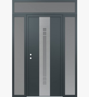 DIAMOND A4 64" X 96" ANTHRACITE/ANTHRACITE FROSTED GLASS PANEL STAINLESS STEEL RHI WITH 2 SIDELITES AND TRANSOM FROSTED GLASS