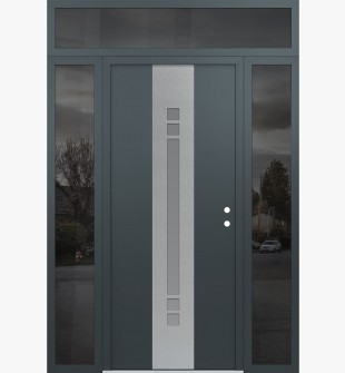 DIAMOND A4 60" X 96" ANTHRACITE/ANTHRACITE FROSTED GLASS PANEL STAINLESS STEEL LHI WITH 2 SIDELITES AND TRANSOM MIRRORED GLASS