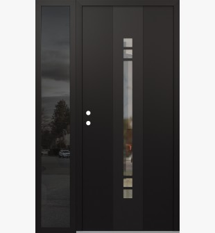 DIAMOND A4 48" X 80" BLACK/BLACK CLEAR GLASS PANEL BLACK RHI WITH SIDELITE MIRRORED GLASS