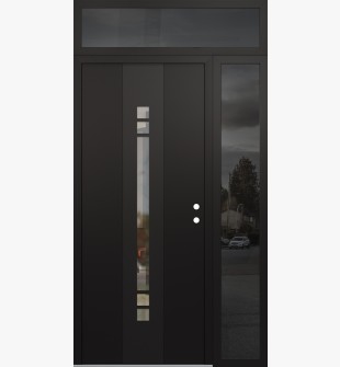 DIAMOND A4 50" X 96" BLACK/BLACK CLEAR GLASS PANEL BLACK LHI WITH SIDELITE AND TRANSOM MIRRORED GLASS