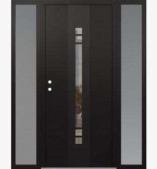 DIAMOND A4 64" X 80" BLACK/BLACK CLEAR GLASS PANEL BLACK RHI WITH 2 SIDELITES FROSTED GLASS