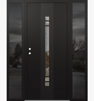 DIAMOND A4 68" X 80" BLACK/BLACK CLEAR GLASS PANEL BLACK RHI WITH 2 SIDELITES MIRRORED GLASS