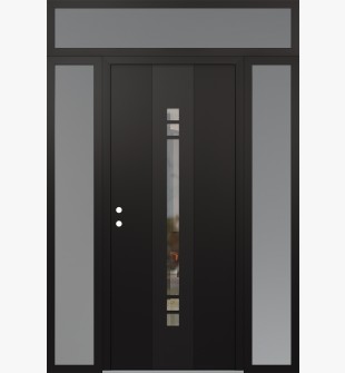 DIAMOND A4 68" X 96" BLACK/BLACK CLEAR GLASS PANEL BLACK RHI WITH 2 SIDELITES AND TRANSOM FROSTED GLASS