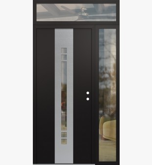 DIAMOND A4 48" X 96" BLACK/BLACK CLEAR GLASS PANEL STAINLESS STEEL LHI WITH SIDELITE AND TRANSOM CLEAR GLASS