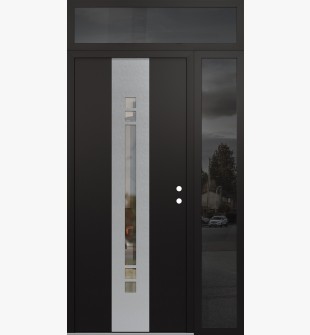 DIAMOND A4 50" X 96" BLACK/BLACK CLEAR GLASS PANEL STAINLESS STEEL LHI WITH SIDELITE AND TRANSOM MIRRORED GLASS