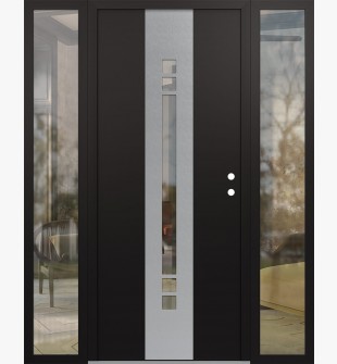 DIAMOND A4 68" X 80" BLACK/BLACK CLEAR GLASS PANEL STAINLESS STEEL LHI WITH 2 SIDELITES CLEAR GLASS