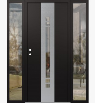 DIAMOND A4 68" X 80" BLACK/BLACK CLEAR GLASS PANEL STAINLESS STEEL RHI WITH 2 SIDELITES CLEAR GLASS