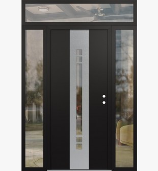 DIAMOND A4 68" X 96" BLACK/BLACK CLEAR GLASS PANEL STAINLESS STEEL LHI WITH 2 SIDELITES AND TRANSOM CLEAR GLASS