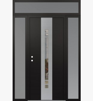 DIAMOND A4 64" X 96" BLACK/BLACK CLEAR GLASS PANEL STAINLESS STEEL RHI WITH 2 SIDELITES AND TRANSOM FROSTED GLASS