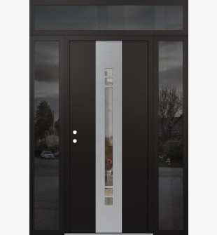 DIAMOND A4 68" X 96" BLACK/BLACK CLEAR GLASS PANEL STAINLESS STEEL RHI WITH 2 SIDELITES AND TRANSOM MIRRORED GLASS