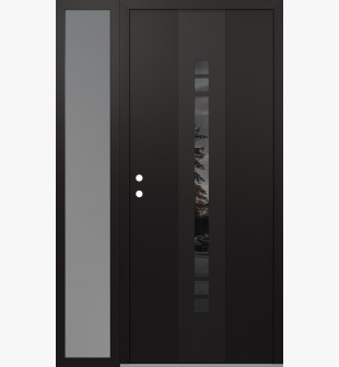 DIAMOND A4 48" X 80" BLACK/BLACK MIRRORED GLASS PANEL BLACK RHI WITH SIDELITE FROSTED GLASS