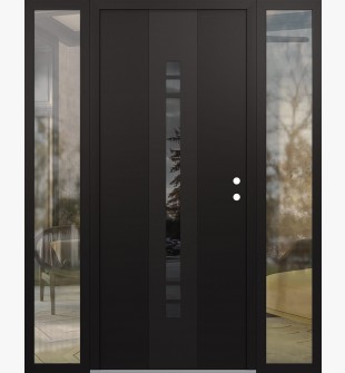 DIAMOND A4 68" X 80" BLACK/BLACK MIRRORED GLASS PANEL BLACK LHI WITH 2 SIDELITES CLEAR GLASS