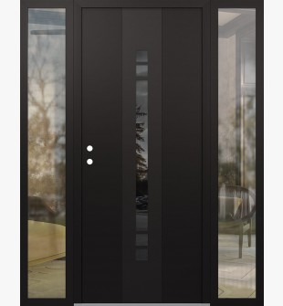 DIAMOND A4 68" X 80" BLACK/BLACK MIRRORED GLASS PANEL BLACK RHI WITH 2 SIDELITES CLEAR GLASS