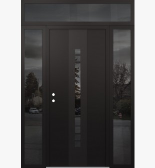 DIAMOND A4 64" X 96" BLACK/BLACK MIRRORED GLASS PANEL BLACK RHI WITH 2 SIDELITES AND TRANSOM MIRRORED GLASS