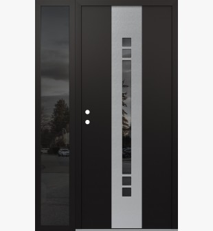 DIAMOND A4 50" X 80" BLACK/BLACK MIRRORED GLASS PANEL STAINLESS STEEL RHI WITH SIDELITE MIRRORED GLASS